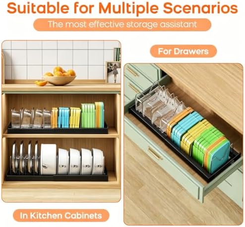 Nigelia 2 Pack Pots and Pans Organizer for Under Cabinet, 22" Expandable Food Storage Container Lid Organizers with 10 Adjustable Dividers Pot Lid Holders Rack Inside Cabinet&Kitchen Countertop(Black) - Image 3