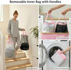 efluky Double Laundry Hamper with Lid and 2 Removable Bags, Pink - Image 7