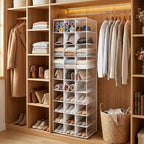 30-Section Hanging Shoe Organizer for Closet Hanging Closet Organizer and Storage Space-Saving Foldable Shoe Rack with Sturdy Hooks for Wardrobe, Dorm, Bedroom, Rv, White - Image 2
