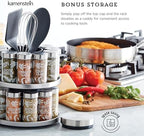 Kamenstein Salem 20-Jar Rotating Spice Rack with Spices Included, Stainless Steel Countertop Organizer with Sifter Caps and Tool Caddy, Spice Set for Kitchen Organization - Image 5