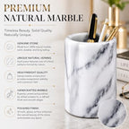 Creative Home White Marble Pen Holder, Heavy Stone Pencil Cup Organizer for Desk - Image 2