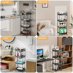 4 Tier Rolling Utility Cart with Handle,REBECAT Utility Cart Made of Multifunctional Storage Organizer Tool for Kitchen,Bathroom,Living Room,Office(Black) - Image 6
