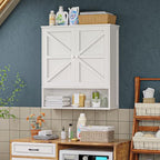 Bathroom Wall Cabinet, White 25.9" x 23.6" Over The Toilet Storage Cabinet, Bamboo Wall Mounted Bathroom Cabinet with Adjustable Shelves for Kitchen & Laundry Room (White) - Image 7