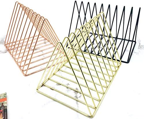 EASEPRES 9 Slot Magazine Rack Book Record Holder, Desktop Iron Storage Rack Bookshelf Multifunction Triangle File Organizer Sorter for Decor Home Office, Golden Pack of 2 - Image 7