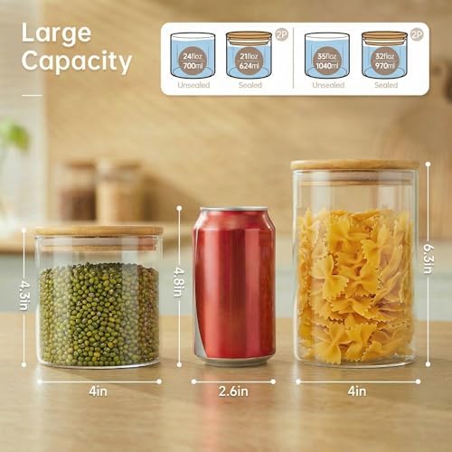 32 oz & 21 oz Round Glass Food Storage Containers with Bamboo Lids, 4 Pack - Image 3
