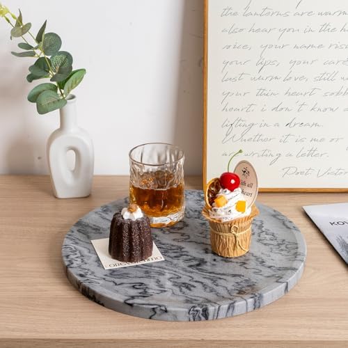 Karibiber Natural Marble Tray, 11.8in Serving Tray for Fruit, Round Decorative Vanity Dish for Jewelry&Key, Quality Storage Plate for Kitchen Coffee Table and Bathroom Desktop, Monte Grigio - Image 6