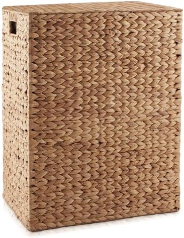 Casafield Large Laundry Hamper with Lid and Removable Liner Bag - Cinnamon, Woven Water Hyacinth Rectangular Laundry Basket Sorter for Clothes Towels - Image 5