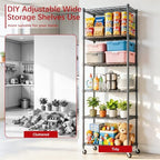 REGILLER 6 Wire Shelving Steel Storage Rack Adjustable Unit Shelves for Laundry Bathroom Kitchen Pantry Closet(Black,11.7" D x 21.4" W x 64.5" H,With Wheels) - Image 5