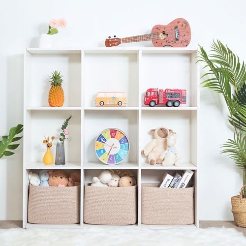 MINTWOOD Design 3-Pack Decorative Woven Storage Baskets for Shelves, Cube Bin Box for Organizing Books, Shoes, Dog Toys, Pantry Closet and Living Room Organizer, Oatmeal Brown - Image 4