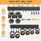 CBWLWJ Garage Tool Organizer Wall Mount, 64 inch Garage Wall Organizer, 660lbs Sturdy Garden Tool Organizer with 8 Adjustable Hooks, for Yard, Shed, Basement, Workshop(Black) - Image 2