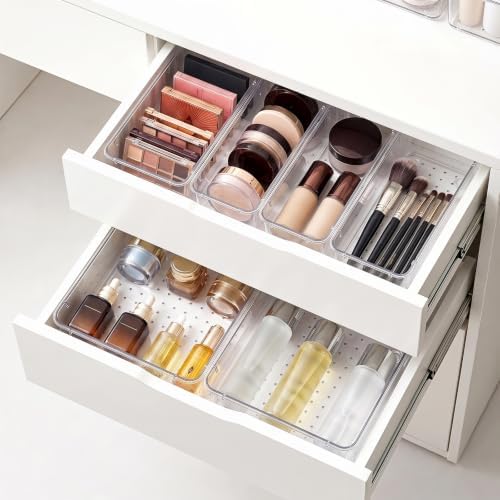 60 Pcs Makeup Drawer Organizer Set, 4 Sizes Versatile Bathroom and Vanity Drawer Organizer for Makeup, Non-Slip Desk Organizer Trays for Bedroom, Office, Fits Jewelry and Office Supplies - Image 5