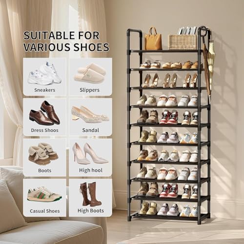 Shoe Rack, 10 Tier Shoe Storage Organizer,Fit 30-35 Pairs Shoes,Metal Tall Shoe Shelf for Closet,Entryway, Hallway,Garage,Bedroom,Cloakroom - Image 6