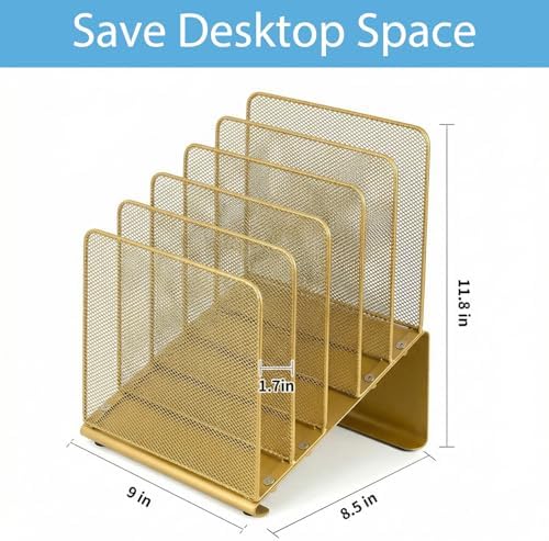 LEKETREE File Organizer for Desk, File Folder Organizer with 5-Section Vertical Rack, Suitable for Home Office Document Organization and Storage(Gold) - Image 3