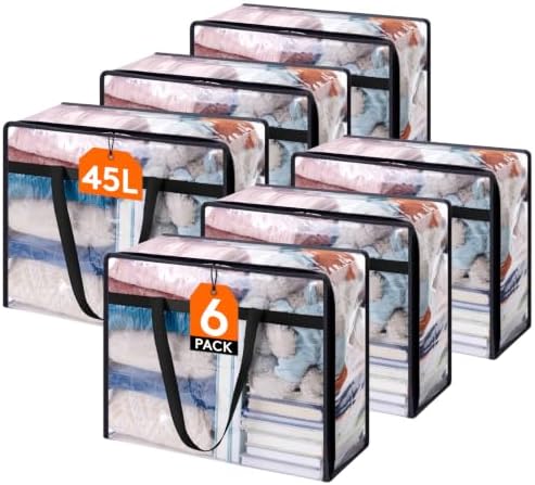 Lifewit 45L Clear Clothes Storage Bags,Plastic Foldable Blanket Storage Bag by Lifewit