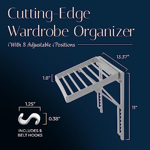 TieMaster Wall Mounted Tie Rack and Scarf Organizer with 5 Belt Hooks - Image 3