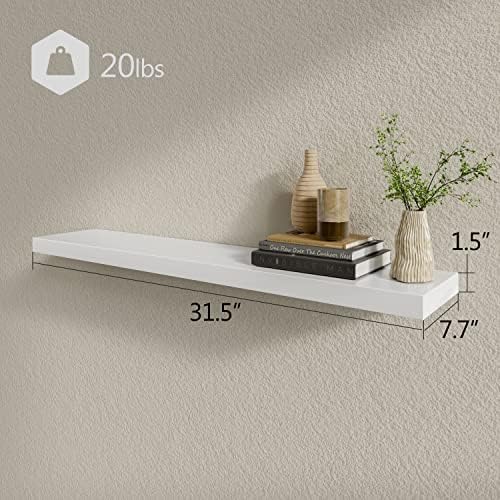 BAMEOS Floating Shelves, 31W x 8D Wall Mounted Display Shelves with Invisible Brackets, Set of 2 | Lightweight Décor Shelf for Bedroom, Living Room, Bathroom & Entryway White - Image 3