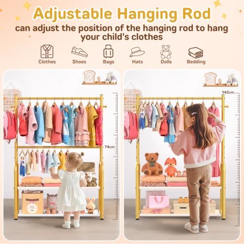 Kids Clothing Rack 2 Tier Baby Closet Gold Toddler Dress up Racks - Image 3