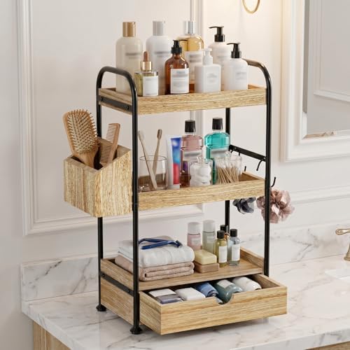 Kottwca 3-Tier Bathroom Counter Organizer, Wooden Vanity Shelf, Light Brown - Image 7