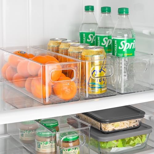 Plastic Food Storage 2 Pack Clear Container Bin with Handles for Organizing Kitchen, Pantry, Refrigerator, Freezer, Pantry, Cabinet, Closet, Bathroom. 14”X4”x4” - Image 6