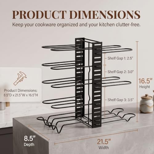 Pots and Pans Organizer Under Cabinet, Dual-Sided Rack, 8 Adjustable Tiers - Image 3