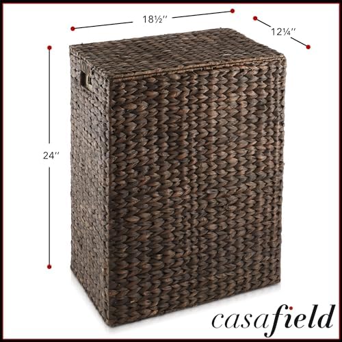 Casafield Large Laundry Hamper with Lid and Removable Liner Bag - Espresso Dark Brown, Woven Water Hyacinth Rectangular Laundry Basket Clothes Sorter - Image 3