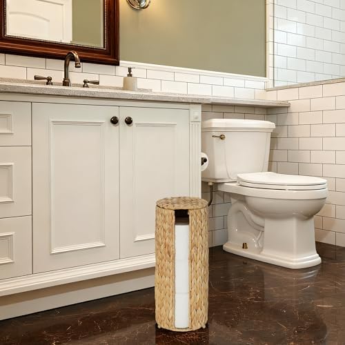 PINXIURY Water Hyacinth Paper Roll Holder, Wicker Toilet Paper Holder Stand for Bathroom, 3 Rolls of Toilet Paper Storage, Toilet Roll Holder Stand for Bathroom and Under Sink - Image 5