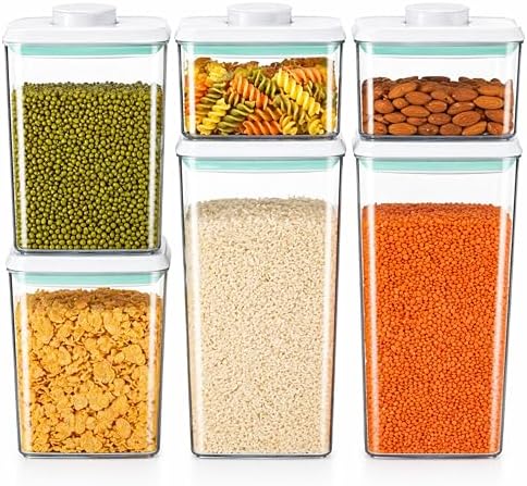 Airtight Food Storage Containers with Lids – 6 Pack BPA-Free Pop Containers for Pantry Organization, Cereal, Flour, Rice, Sugar – Stackable Kitchen Canisters (0.5, 1.2, 1.8 Qt) Set of 6 by BRIGHTLINKS