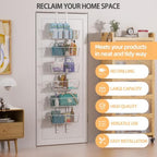 6 Tier Over the Door Pantry Organizer, Foldable Metal Over the Door Hanging Spice Rack with 6 Baskets, Adjustable No Drill Hanging Storage Rack for Kitchen, Bedroom, Laundry, Bathroom, White - Image 4