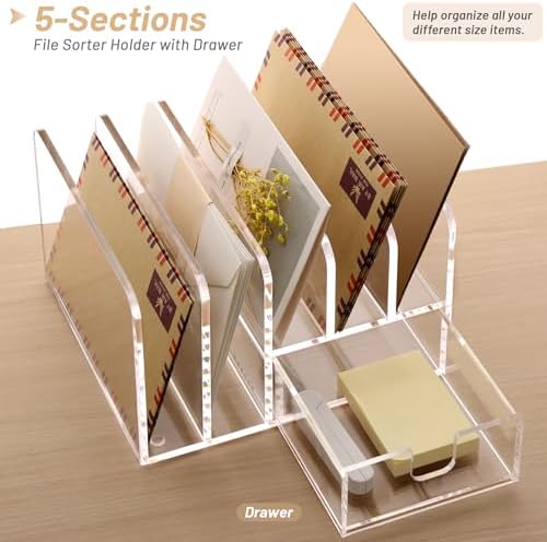 SANRUI Clear Acrylic Mail Organizer with 5 Compartments and 1 Drawer - Image 7