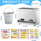 Stainless Steel Pencil Dispenser Pen Holder Back to School Dull Pencil Bucket with 4 sheet Stickers Metal Bucket with Handle for Bulk Pencils Storage Teachers Classroom Supplies (Silver) - Image 2