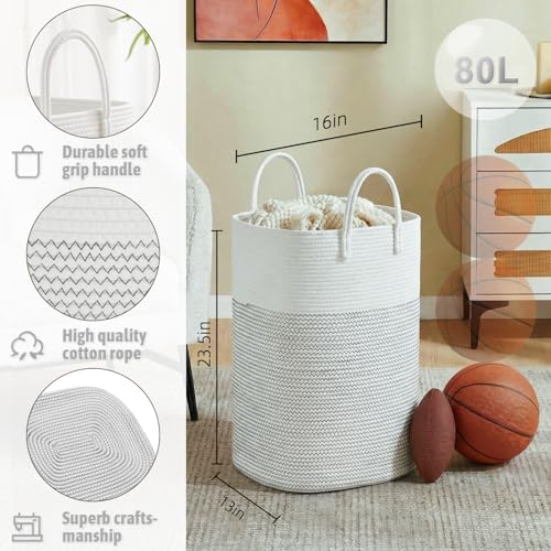Artfeel Laundry Basket,Woven Cotton Rope Laundry Hamper,100L Versatile Storage for Dirty Clothes,Baby Toys,and Blankets in Bathroom, Nursery,and Living Room - Image 2