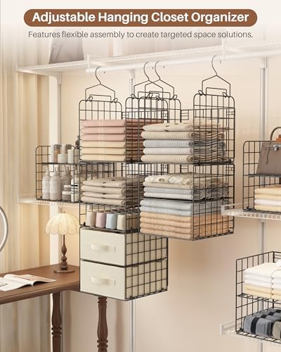 4 Tier Metal Hanging Closet Organizer with 2 Fabric Drawers - Image 4