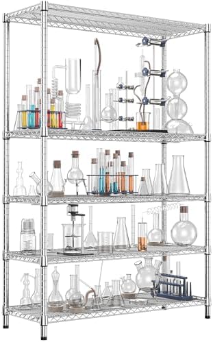 IZEUK 4250 LBS Garage Shelving Wide Storage Shelves 5 Tier Metal Shelves Heavy Duty Adjustable Utility Shelf Rack Chrome 17.7" D x 59.1" W x 70.4" H by IZEUK