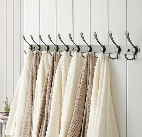 Dseap Coat Rack Wall Mount - 38” Long 10-Tri-Hooks Heavy Duty Coat Hanger Rail Wall Hooks for Hanging Coats Hats Clothing Clothes Purse Mudroom Entryway, Gray, Pack of 2 - Image 5
