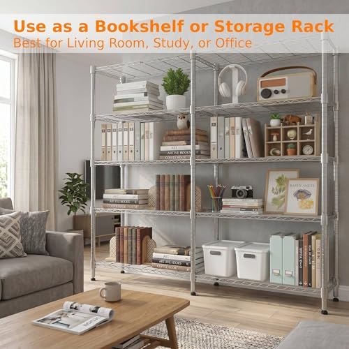 Homdox 5-Tier Adjustable Metal Storage Shelves, Space-Saving Corner Rack for Kitchen, Pantry, Office, Garage, Books & Plants, 18"x72"x72", Silver Gray - Image 6