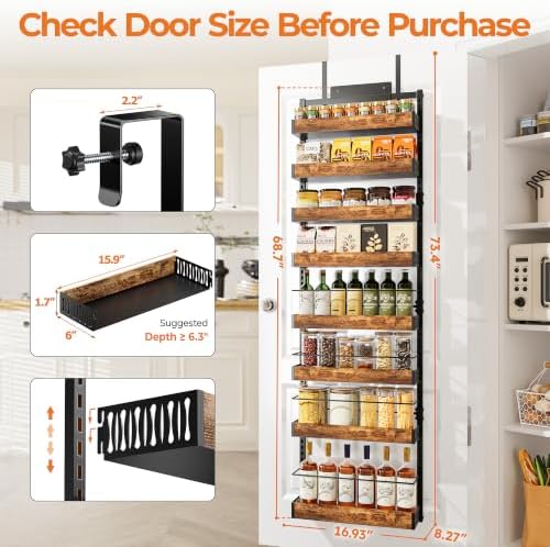 8 Tier Pantry Door Organizer Storage Spice Rack Adjustable Basket 73.35"H - Image 2