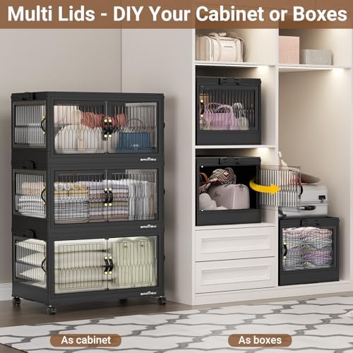 BROVIEW 90Gal Stackable Storage Bins with Lids Foldable Boxes,Black,3Pack - Image 5