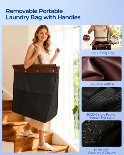 Kayfia 180L Rolling Laundry Hamper, Laundry Basket with Wheels, Black - Image 5
