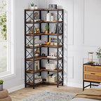 Tribesigns 7-Shelf Corner Bookshelf,Large Modern Corner Bookcase, 7-Tier Tall Corner Shelf Storage Display Rack with Metal Frame for Living Room Home Office (Rustic Brown) - Image 4