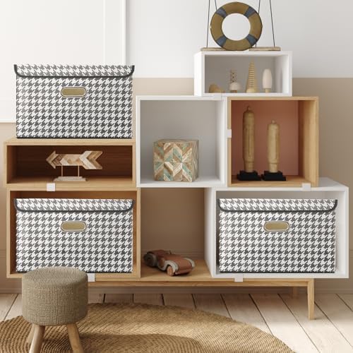 STOREONE Fabric Storage Cube Bins Foldable Organizer Container Collapsible Basket with Lids and Metal Handles, for Home, Bedroom, Closet 6 Pcs (Houndstooth) - Image 4