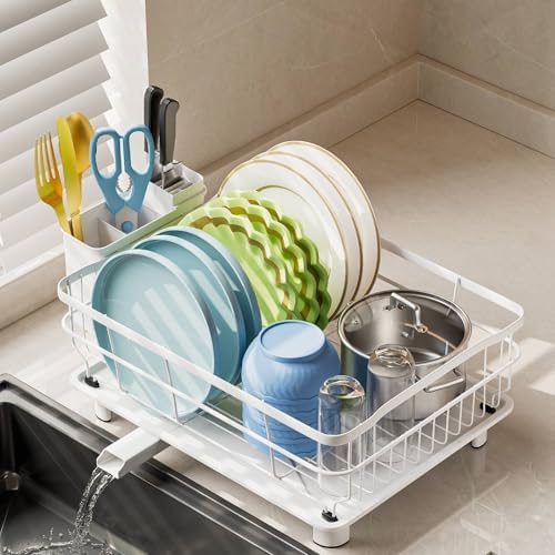 AIDERLY Auto Drain Metal Dish Drying Rack Dish Drainers, All White by AIDERLY