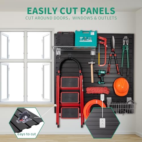FRAYSCENT Slat Wall Paneling Garage Slat Wall Storage Systems Slatwall Panels Power Tool Organizer Wall Mount, PVC Garage Storage & Organization Products Slate Board (Black, 4ft x 4ft) - Image 6