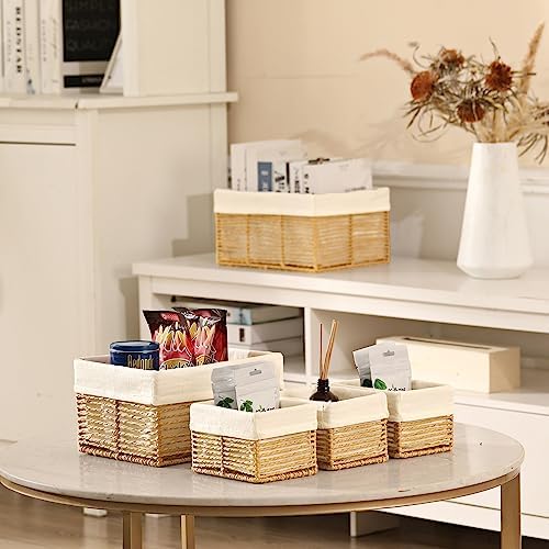 Vagusicc Wicker Storage Basket, Hand-Woven Paper Rope Wicker Baskets, Rectangular Small Wicke Baskets for Organizing, Cube Storage Bins for Closet/Clothes/Dresser, Natural, 5-Pack - Image 4