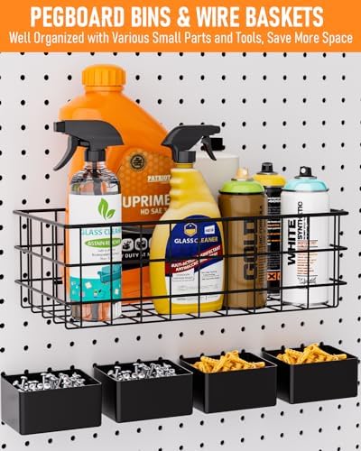 INCLY 238PCS Pegboard Accessories Organizer Kit, Peg Board Hooks Assortment with Peg Bins, Baskets, Paper Towel Holder for 1/8 and 1/4 inch Pegboard Hanging Tools, Garage Wall Storage Attachments - Image 5
