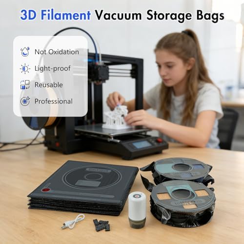 Hifree 25 Pcs 3D Filament Vacuum Storage Bags Kit with 5 Sealing Clip and 1Pump PA/DP/PC/PLA/ABS/TPU/ASA/PETG Lightproof Dustproof Humidity Resistant Reusable Vacuum Storage Seal Bag(12.6" X 13.4") - Image 2