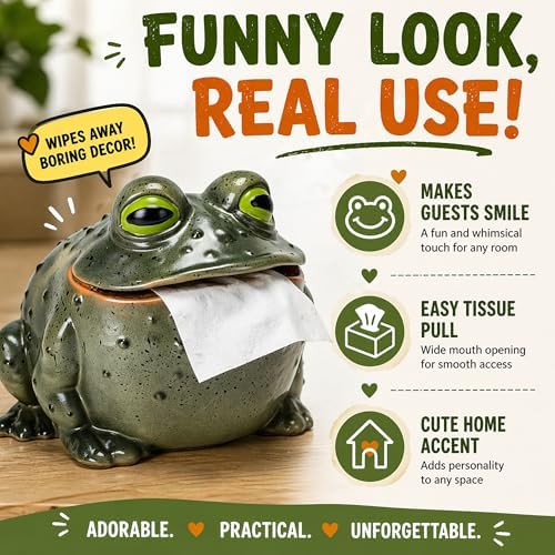 Funny Frog Toilet Paper Holder, Whimsical Toad Tissue Box in Resin for Kitchen, Bathroom, or Bedroom, Creative Animal Toilet Roll Dispenser (Single Frog Holder) - Image 2
