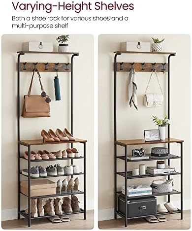 VASAGLE Hall Tree with Shoe Bench, 5-Tier Shoe Rack, 5 Dual Hooks - Image 5