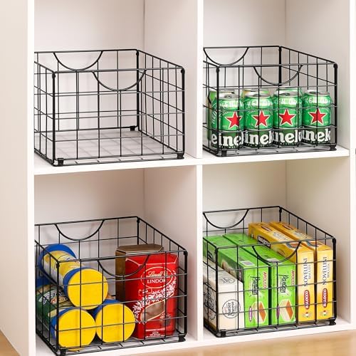 DINGTAI Metal Wire Basket Foldable Set of 4, Metal Bins for Organizing with PVC Sheet, 10.5x10.5in Wire Pantry Baskets Freezer Organizer Bins for Kitchen Closet Bathroom-Black - Image 7