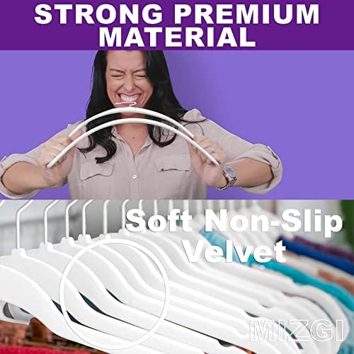MIZGI White Velvet Hangers 50 Pack Non Slip Heavy Duty White Hooks - Image 2