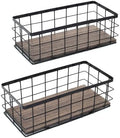 ROSE BLOOM Small Metal Wire Storage Basket, Decorative Wood Base Organizer Bins for Bathroom, Kitchen, Laundry Room, Pantry, Basket for Toilet Paper, Fruits, Spices (2 Pack) by ROSEBLOOM